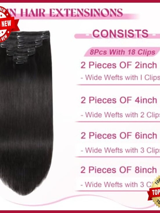 Real Human Hair Clip-In Extensions 8pc Double Weft 22in 110g main image 4